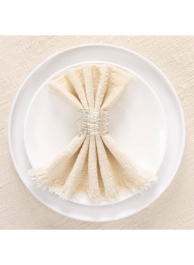 ميتوي 12 قطعة مناديل قماش من القطن والكتان ، مناديل عشاء مهدبة مصنوعة يدويا 43 * 43 سنتيمتر ، مناديل طاولة مربعة ناعمة لحفلات الزفاف والحفلات والاستخدام اليومي ، طقم مناديل زفاف بألوان بيج وريفية ومحايدة - Image 3